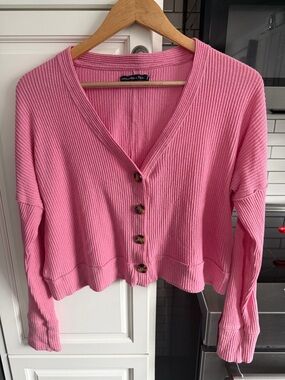 Abercrombie & Fitch Pink Ribbed Button-Front Cardigan